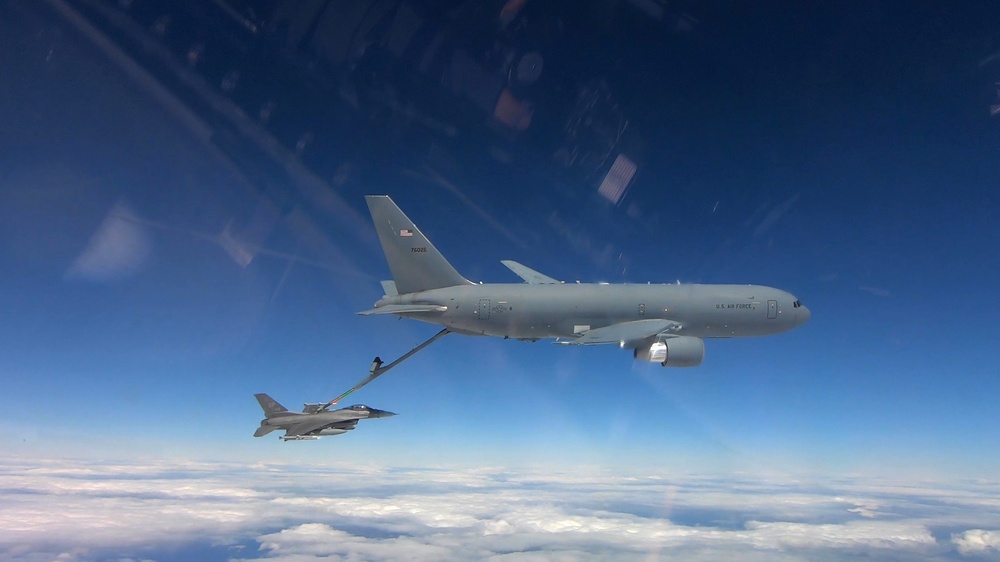KC-46 refuels 480th EFS F-16s during NATO air policing operations