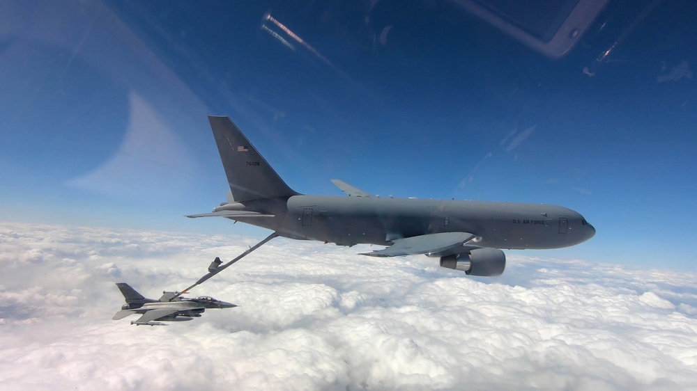 KC-46 refuels 480th EFS F-16s during NATO air policing operations