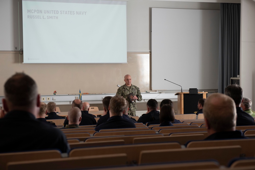 MCPON Russell Smith meets with Nordic nation counterparts during the Nordic Nations Senior Enlisted Seminar