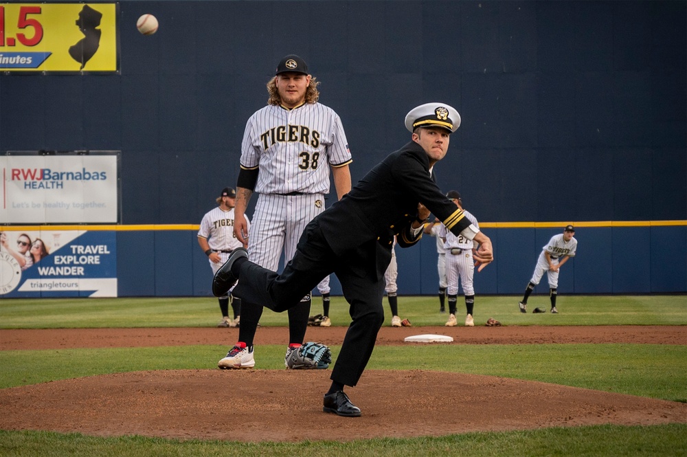 PCU New Jersey XO throws first pitch during Trenton Navy Week