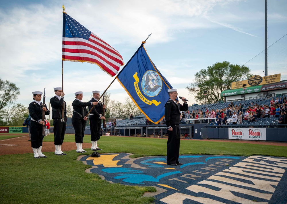 PCU New Jersey XO throws first pitch during Trenton Navy Week