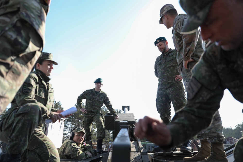 Slovakian NATO EFP soldiers demonstrate equipment to U.S. Soldiers