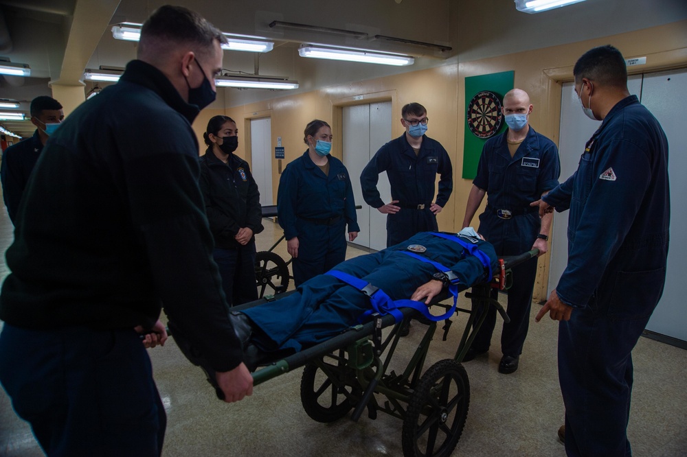 USNS Mercy Sailors Conduct Stretcher Bearer Training