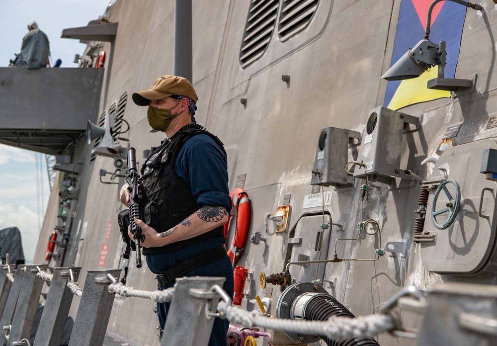 USS Jackson (LCS 6) Sailor Stands Watch