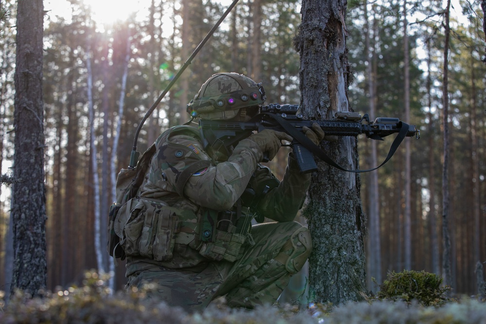 U.S. Army Sgt. Brandon Roche performs reconnaissance at Exercise Arrow 22
