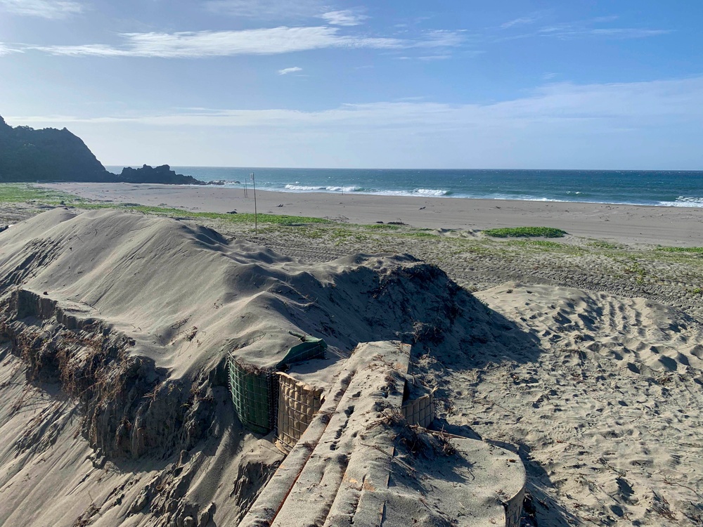 NMCB THREE Seabees reinforce an amphibious beach landing site with trenches and a timber bunker for Balikatan 2022’s coastal defense exercise.
