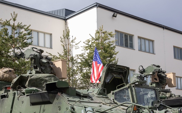 U.S. Army Strykers prior to tactical road march during Exercise Arrow 22