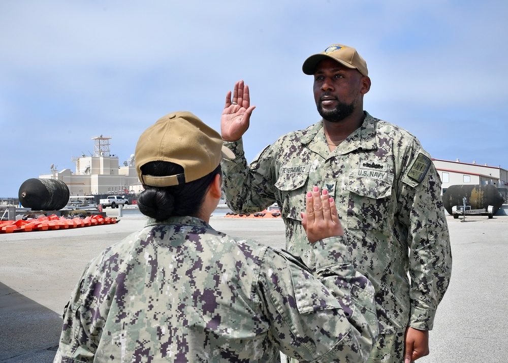 Port-Ops Sailor reenlists onboard Port Hueneme