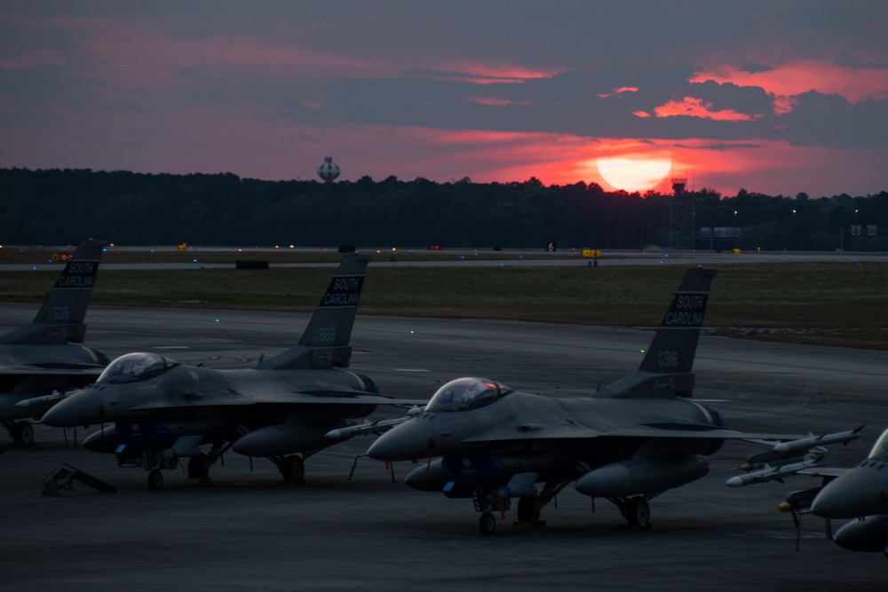 South Carolina Air National Guard F-16 Fighting Falcons at Sunset at the Air Dominance Center