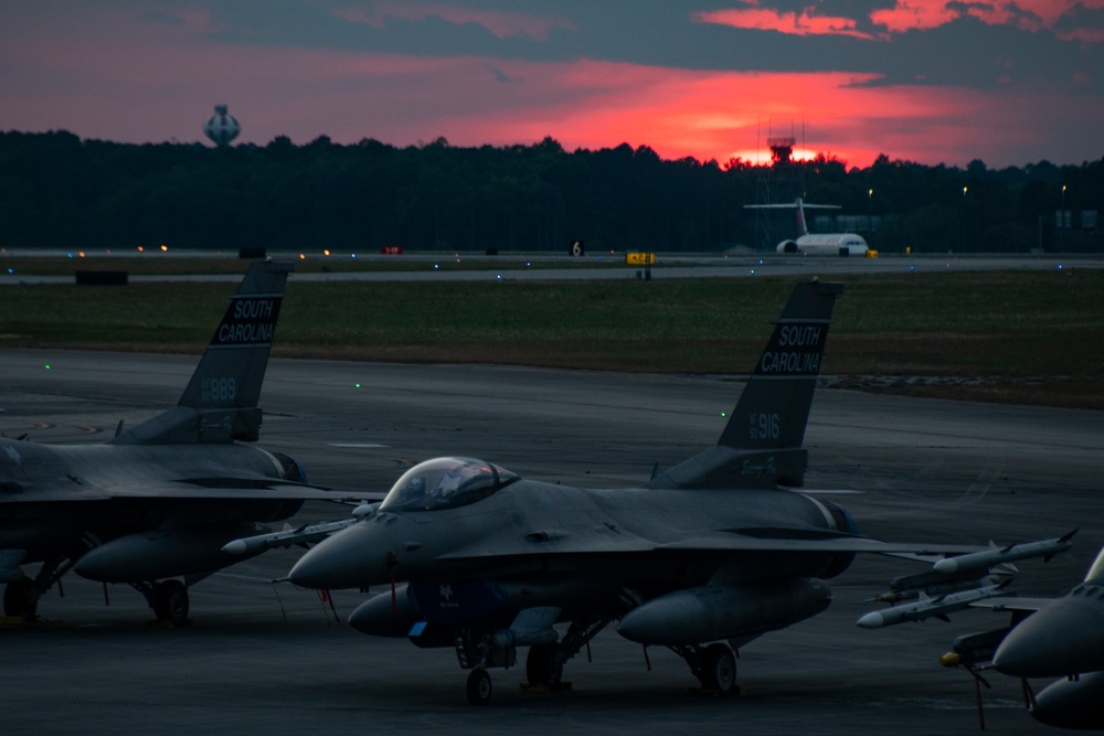 South Carolina Air National Guard F-16 Fighting Falcons at Sunset at the Air Dominance Center