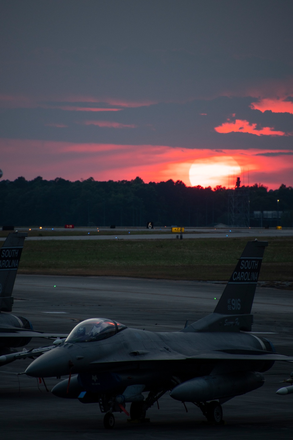 South Carolina Air National Guard F-16 Fighting Falcons at Sunset at the Air Dominance Center