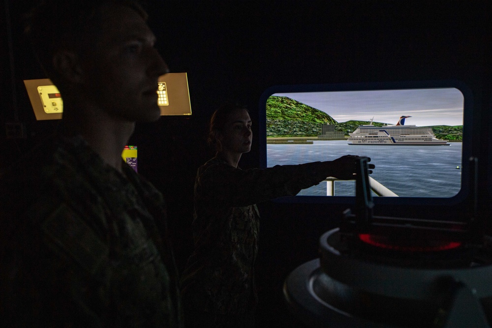 USS America (LHA 6) Sailors Practice Bridge Operations