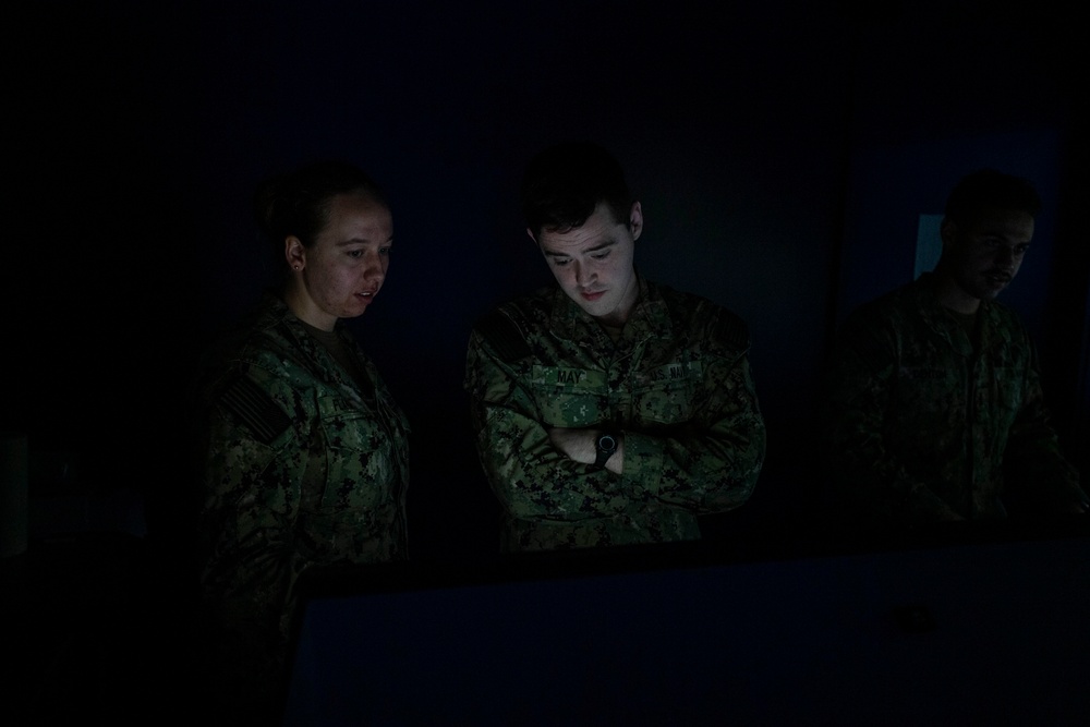 USS America (LHA 6) Sailors Practice Bridge Operations