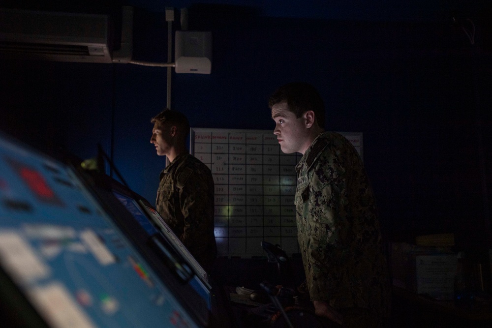 USS America (LHA 6) Sailors Practice Bridge Operations