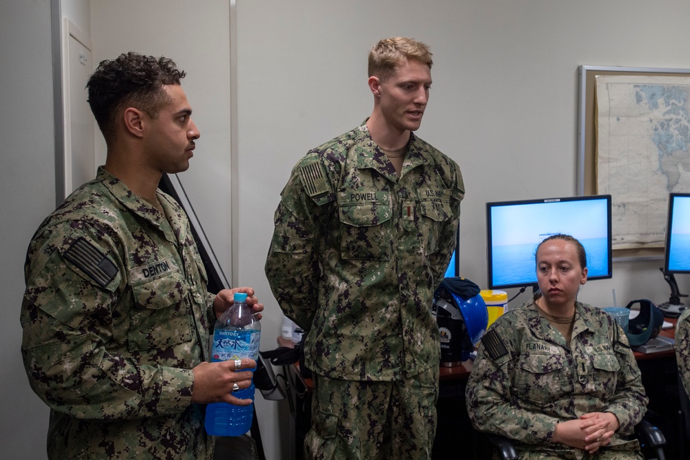 USS America (LHA 6) Sailors Practice Bridge Operations