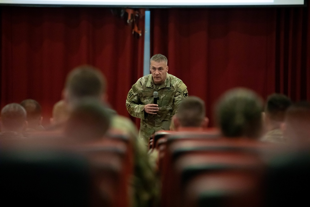 Command. Sgt. Maj. Lombardo Camp Arifjan Town Hall MAY 2022