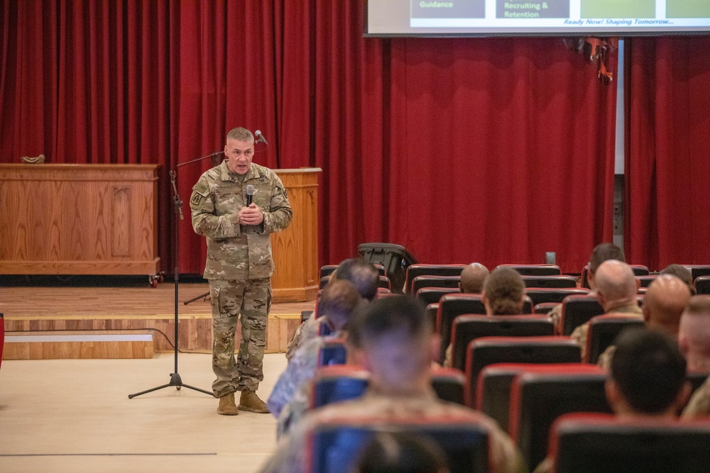 Command. Sgt. Maj. Lombardo Camp Arifjan Town Hall MAY 2022