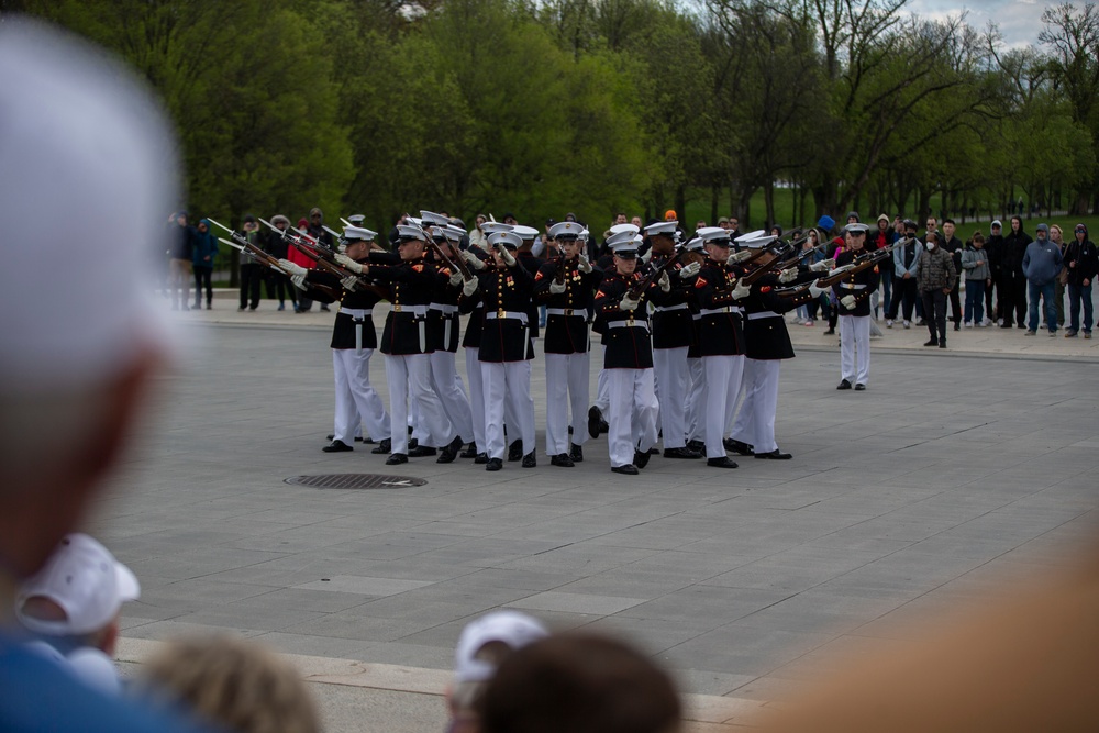 Silent Drill Platoon performs for Honor Flight Network at Lincoln Memorial