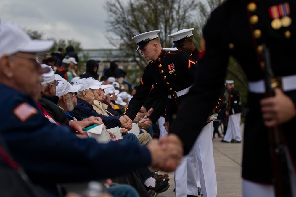 Silent Drill Platoon performs for Honor Flight Network at Lincoln Memorial