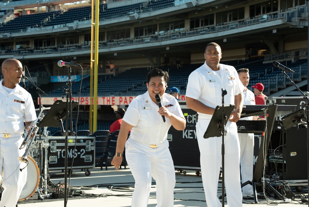 Navy Band Cruisers play for Navy Day at Nationals Park
