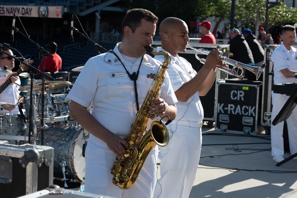 Navy Band Cruisers play for Navy Day at Nationals Park