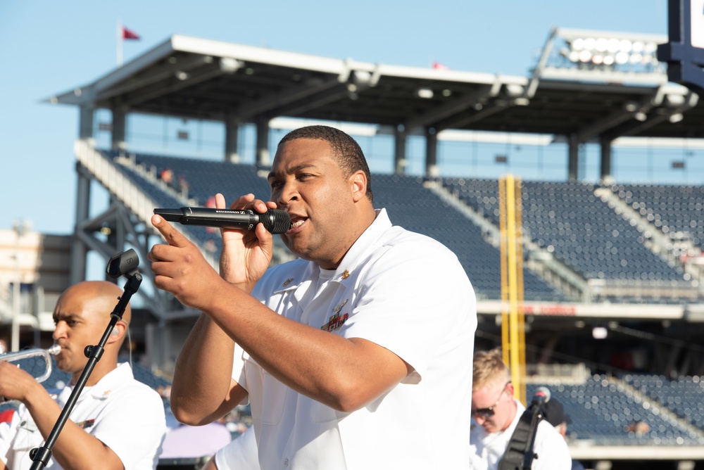 Navy Band Cruisers play for Navy Day at Nationals Park