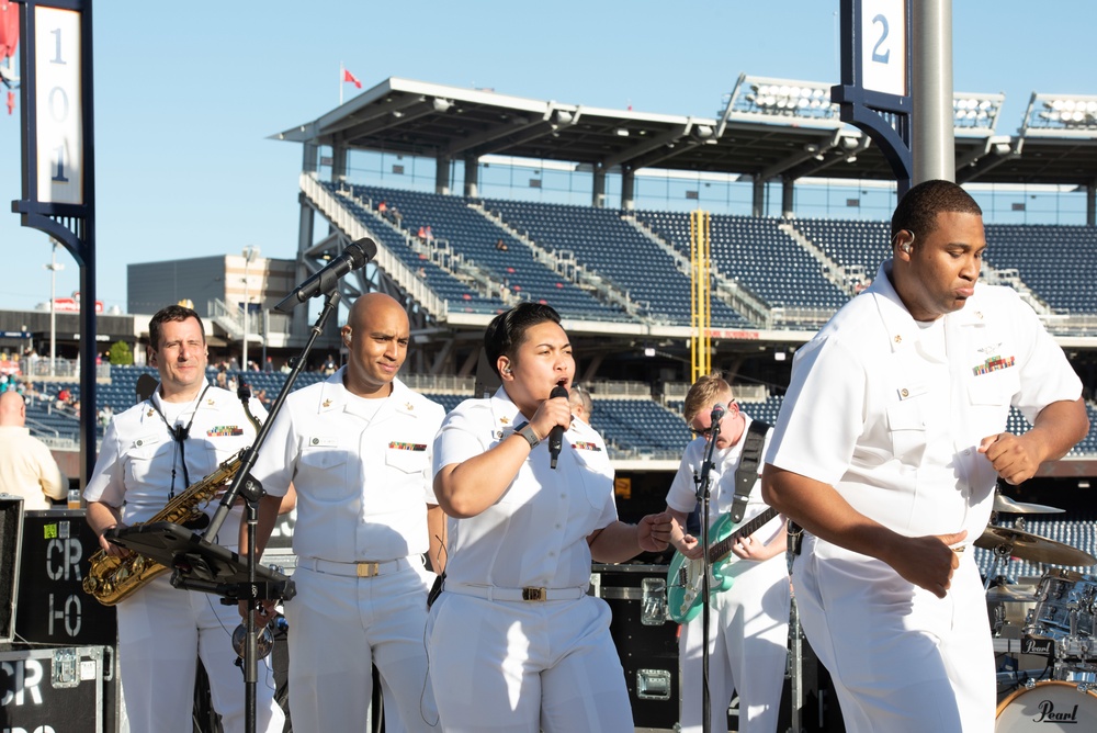 Navy Band Cruisers play for Navy Day at Nationals Park