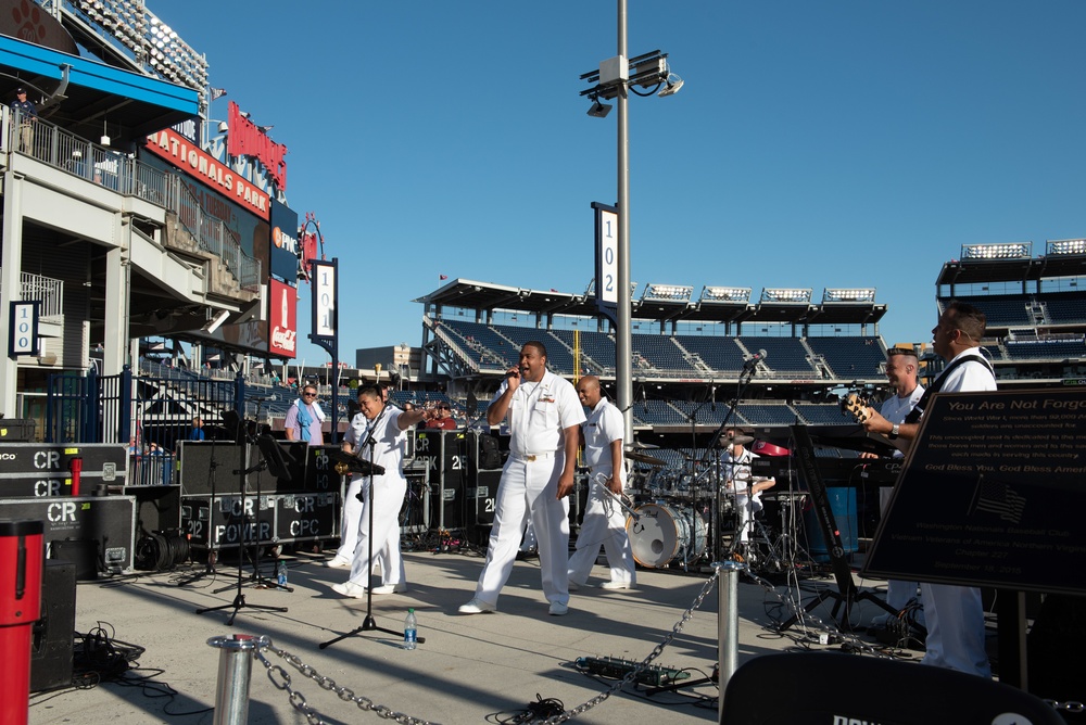Navy Band Cruisers play for Navy Day at Nationals Park