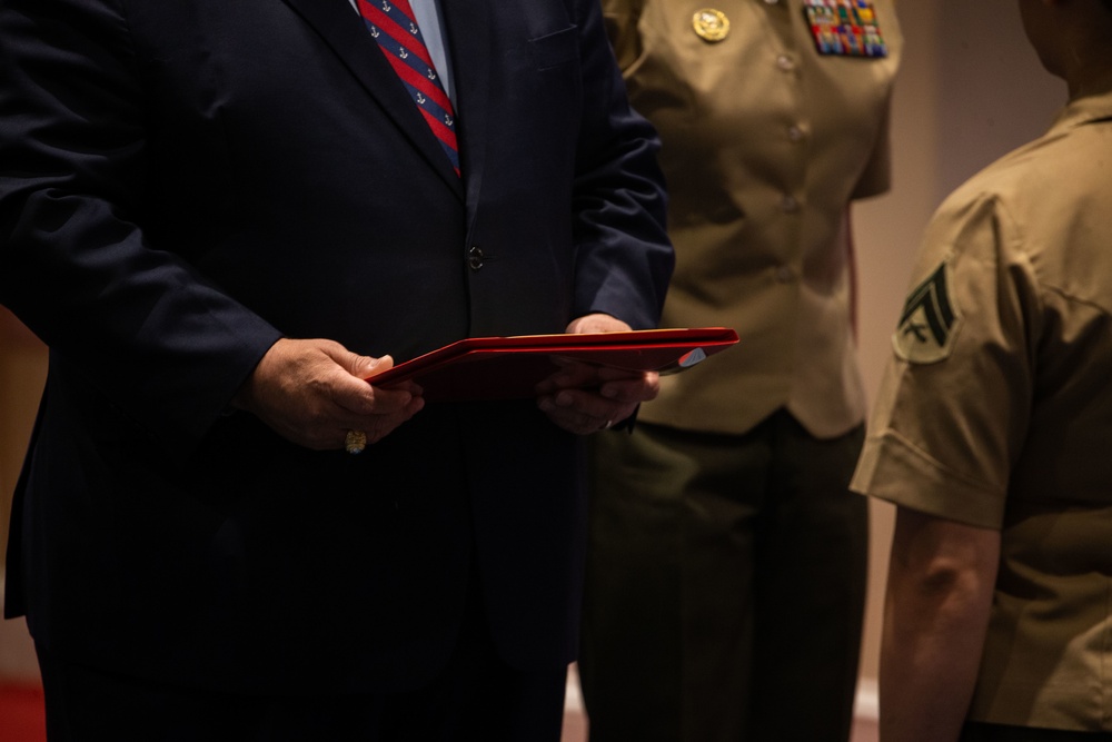 Private Chesty XVI relieves Lance Cpl. Chesty XV as the official Marine Corps mascot