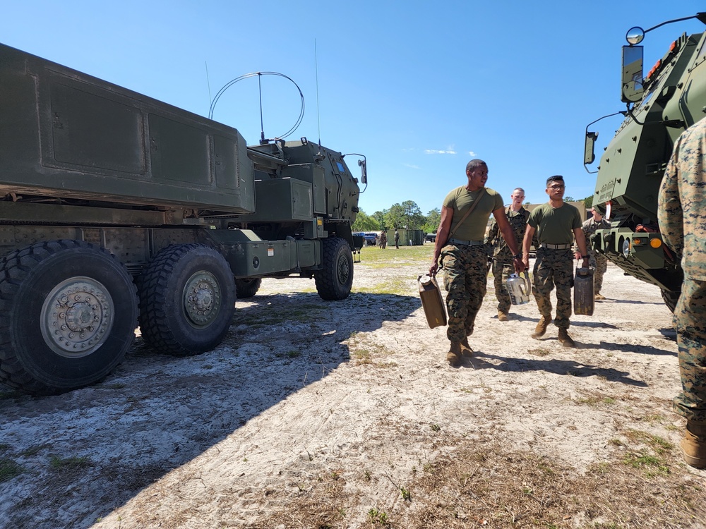 USMC conduct HIMARS loads during Emerald Warrior 22.1