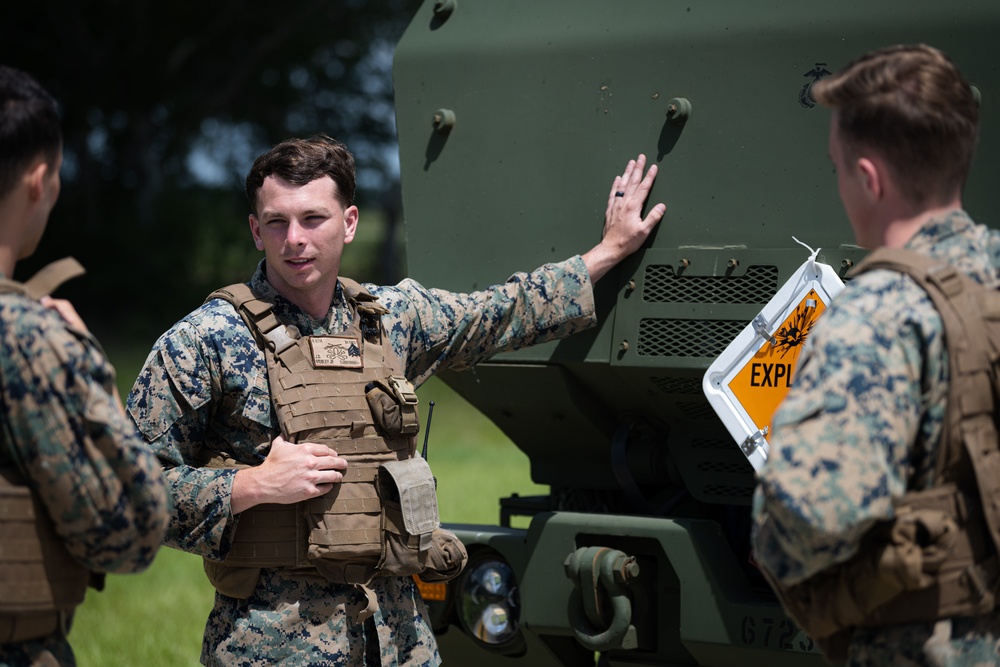 U.S. Marine Corps launch High Mobility Artillery Rocket System during Emerald Warrior 22.1