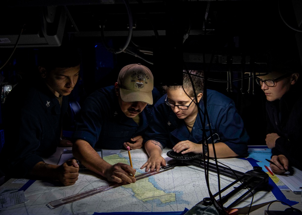 Gridley conducts a Naval Surface Fire Support training evolution