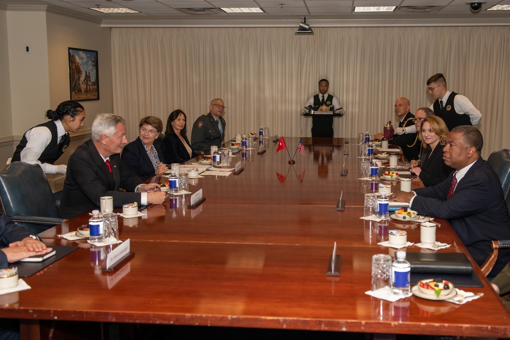 Deputy Secretary of Defense Kathleen H. Hicks and Swiss Defense Minister Viola Amherd hold a meeting at the Pentagon