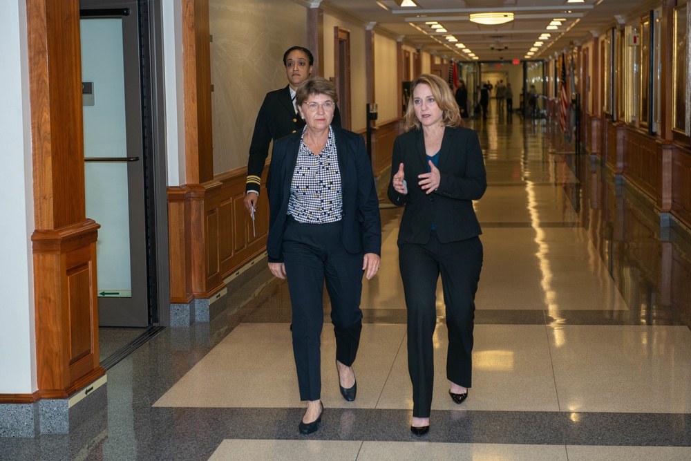 Deputy Secretary of Defense Kathleen H. Hicks and Swiss Defense Minister Viola Amherd hold a meeting at the Pentagon