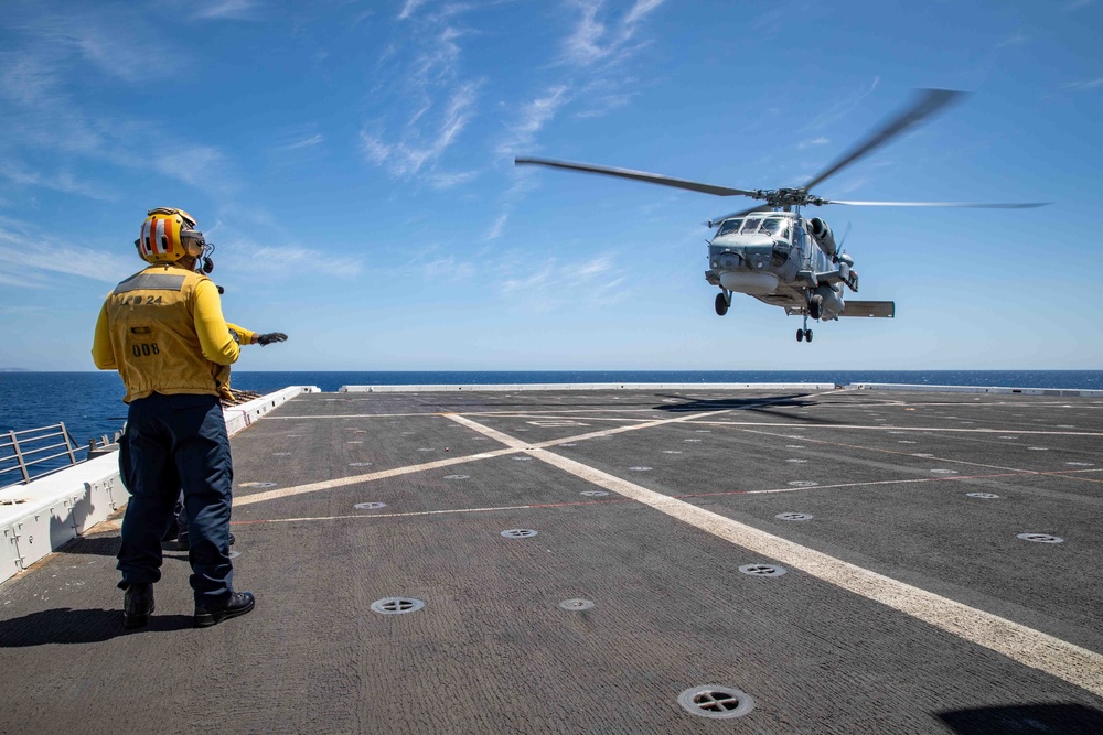 U.S. and Greek (Hellenic) naval ships sail in formation