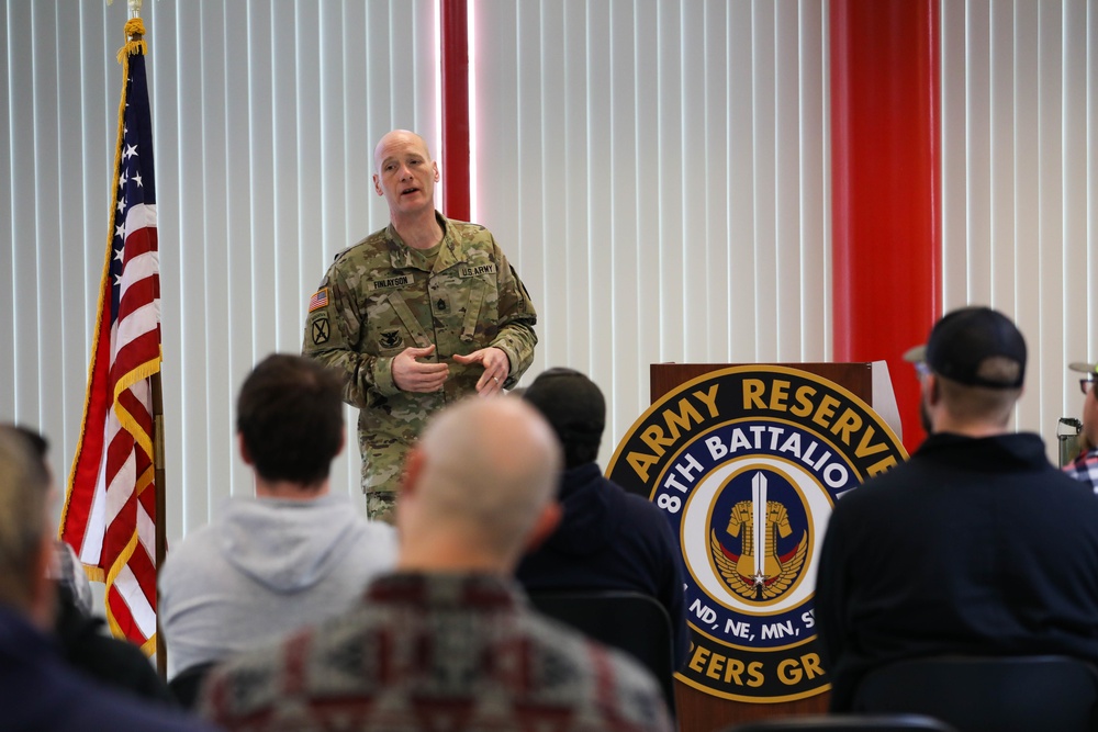 U.S. Army Sgt. 1st Class Finlayson answers questions at the R2PM Muster
