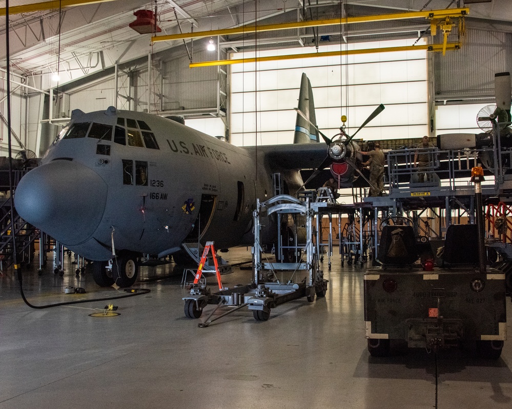 166th Airlift Wing Jet Propulsion Section Replaces Aircraft Engine