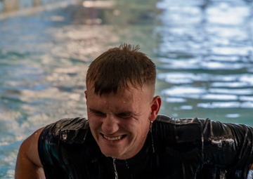 Sgt. Preston Hough exits the pool