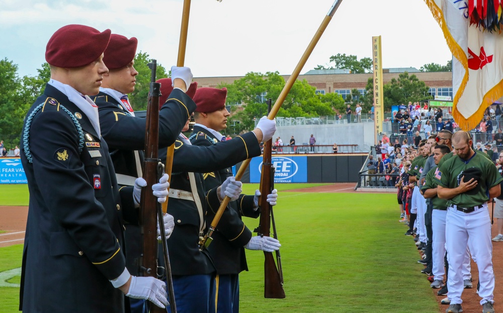 82nd Airborne Division Paratroopers Attend Fayetteville Woodpeckers Game