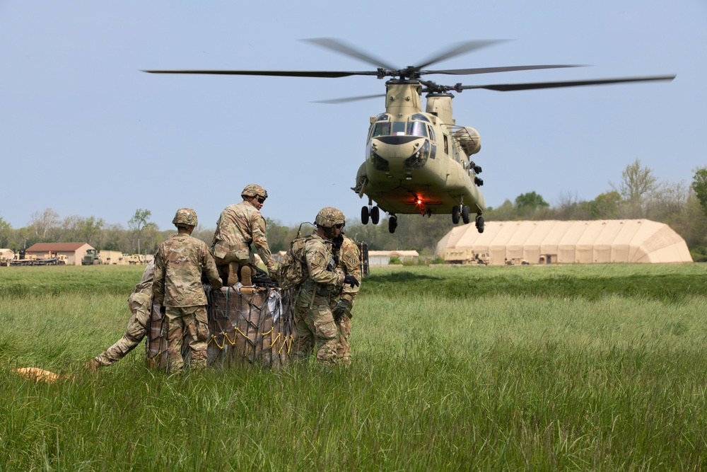 The 3rd Combat Aviation Brigade conducts sling load operations during Guardian Response 22