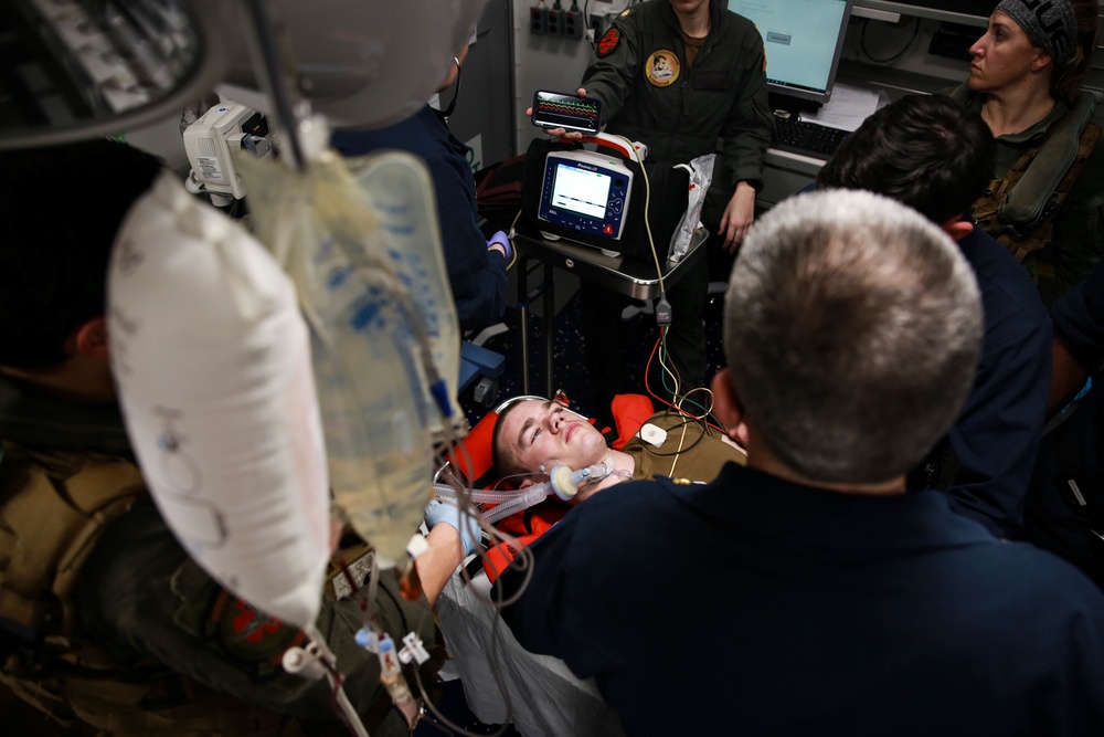 Sailors perform simulated medevac