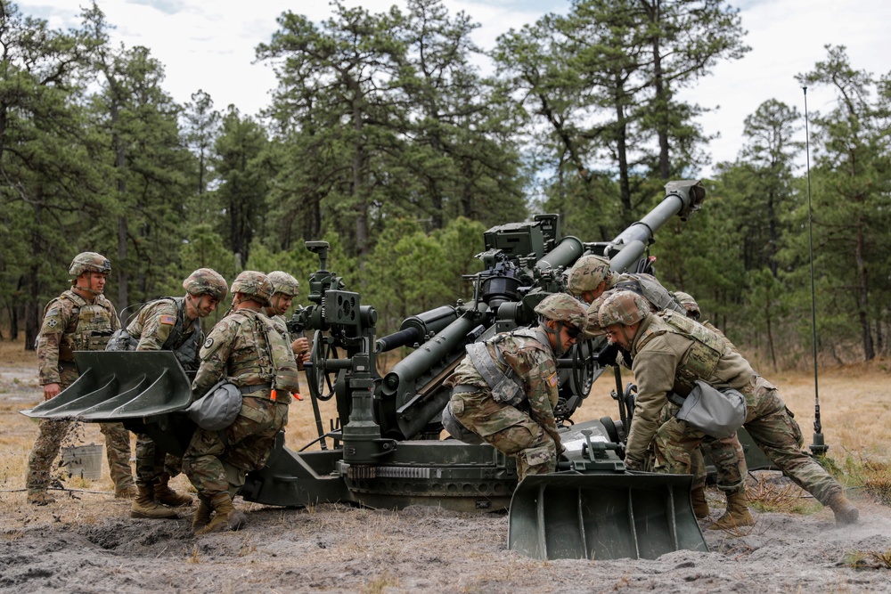 Soldiers with Battery C 3-112TH Field Artillery conduct deliberate occupation with the M777A2 at Joint Base McGuire-Dix-Lakehurst, NJ