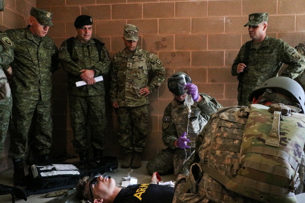 Senior leaders of Iowa National Guard, Kosovo Security Force observe troops during medic training