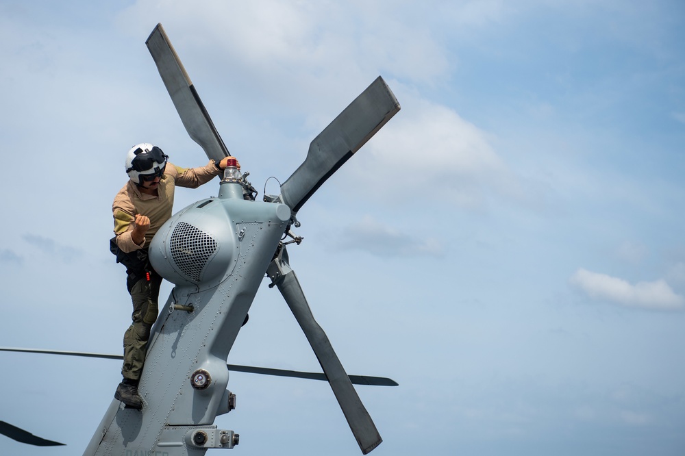 Sailors aboard USS Miguel Keith prepare for flight operations Noble Vanguard