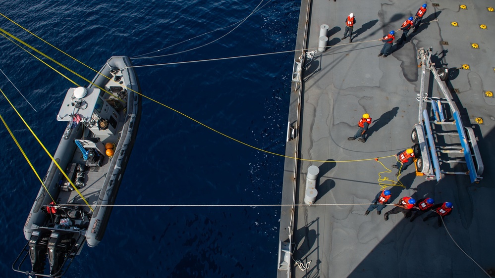 Sailors aboard USS Miguel Keith launch RIB during Noble Vanguard