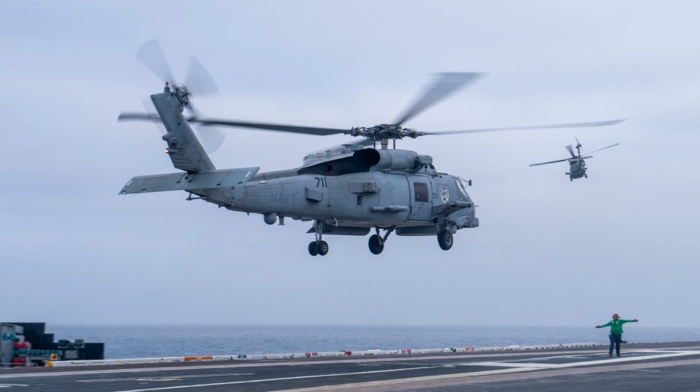 Two MH-60R Take off Of The Flight Deck