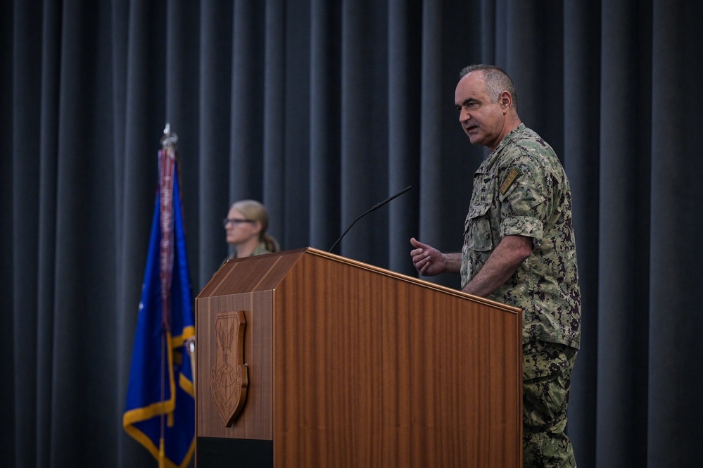 Admiral Richard awards AFGSC with the Joint Meritorious Unit Award at Barksdale