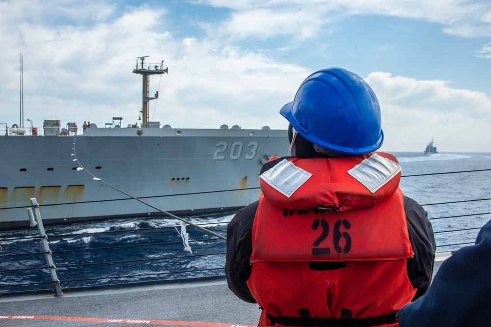 USS Jason Dunham (DDG 109) Conducts Replenishment-at-Sea With USNS Laramie (T-AO-203)