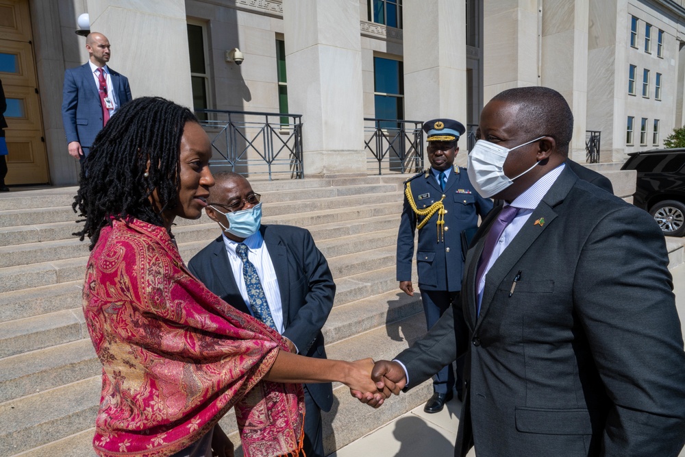 Deputy Assistant Secretary of Defense for African Affairs Chidi Blyden meets with Zambian Foreign Minister Stanley Kasongo Kakubo