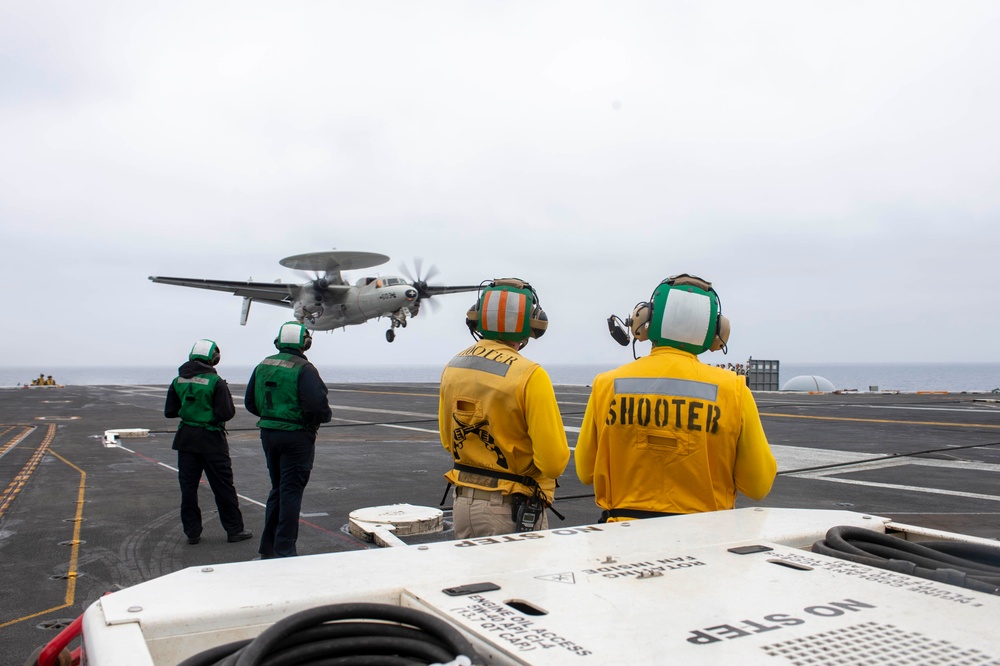 An E-2C Hawkeye Approaches The Flight Deck